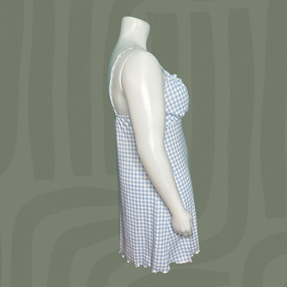 Light Blue Gingham Spaghetti Strap Mini Dress