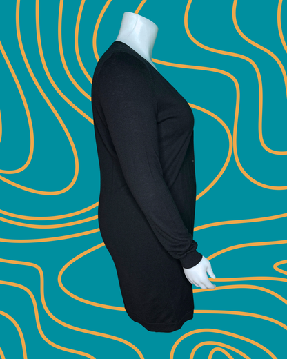 Black V-Neck Long Sleeved Knit Button up Dress