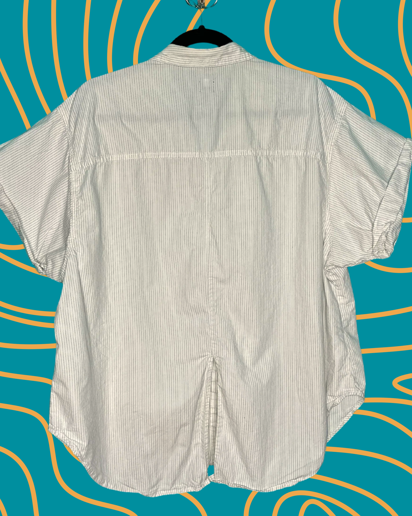 White w/ Tiny Pin Stripped Short Sleeved Button up w/ Cactus Embroidered Detail