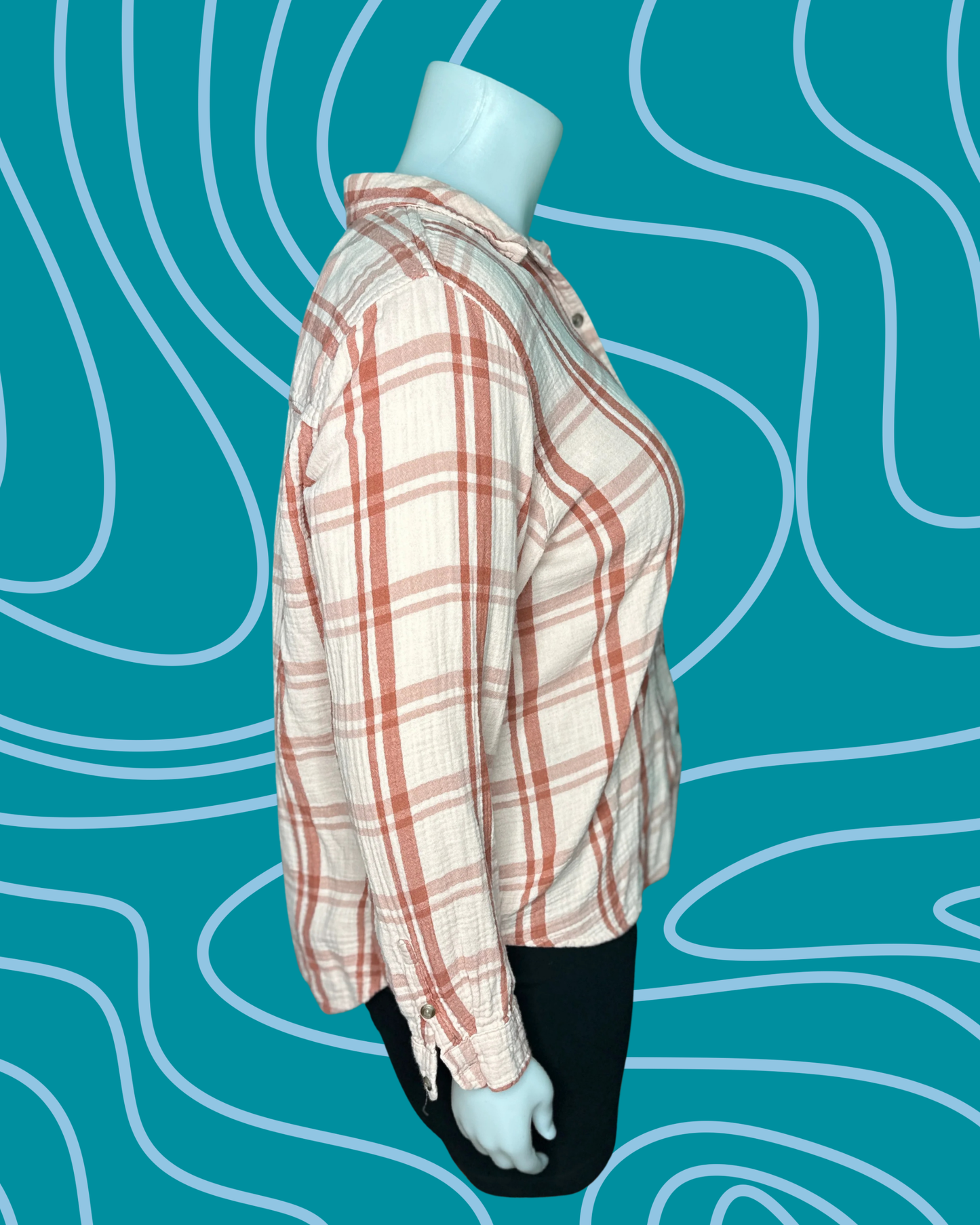 Peach and Rose Long Sleeve Plaid Button up Shirt