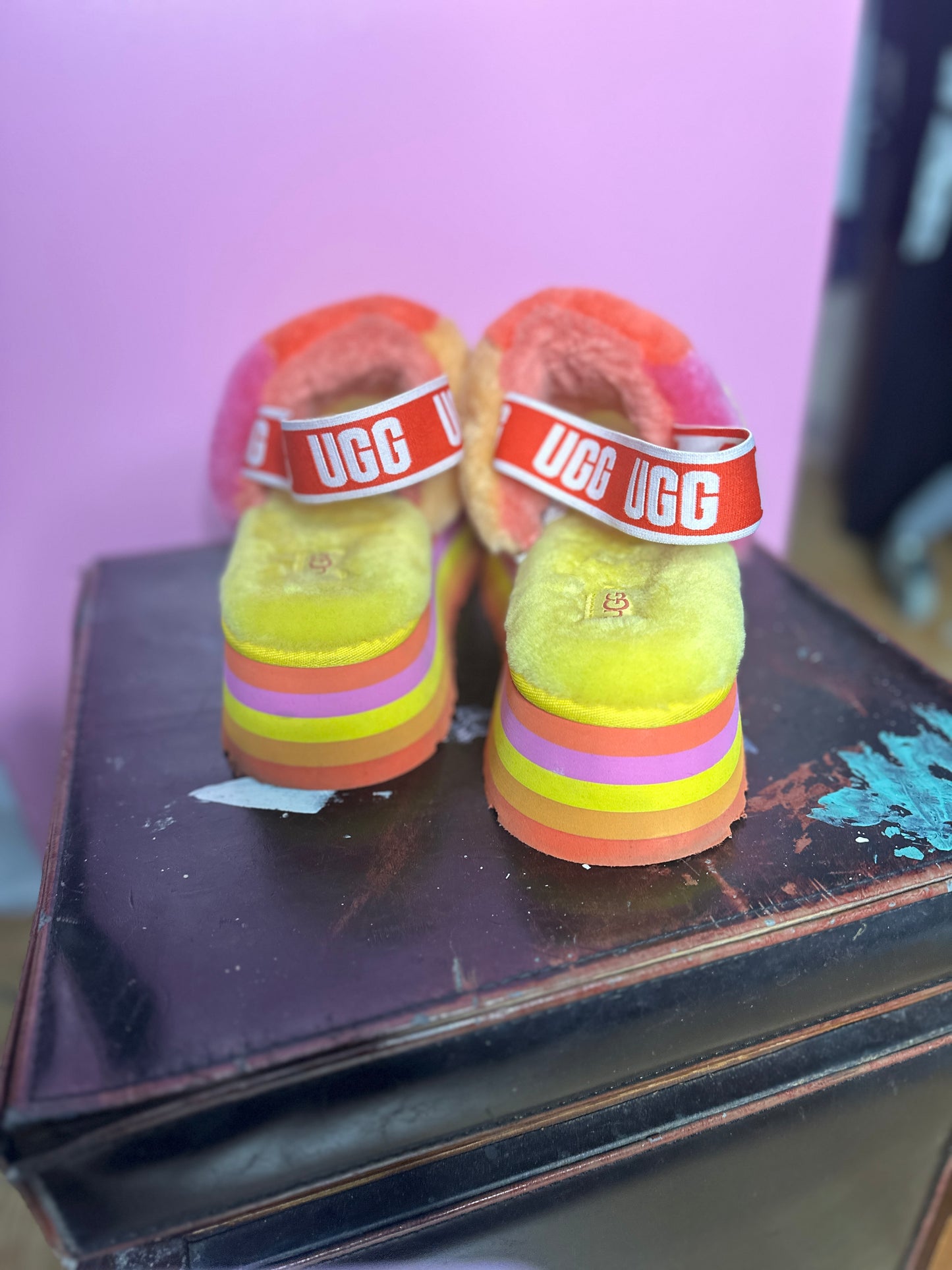 Pink, Orange, Yellow Platform Sandals