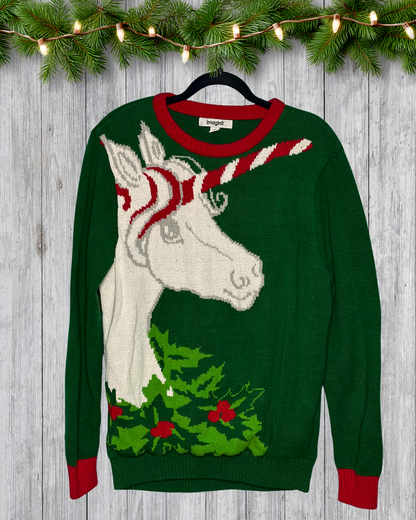 Green, Red and White Unicorn Christmas Sweater
