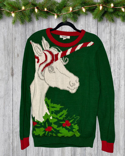 Green, Red and White Unicorn Christmas Sweater