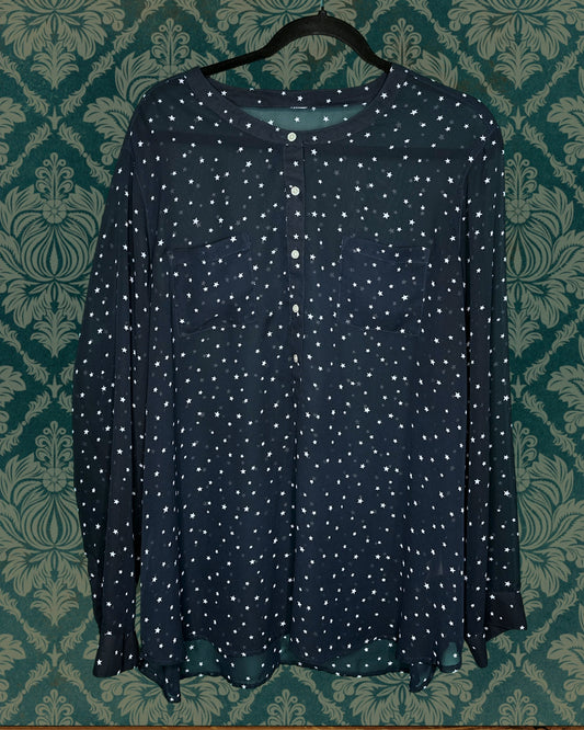 Navy Blue Sheer Star Patterned Blouse