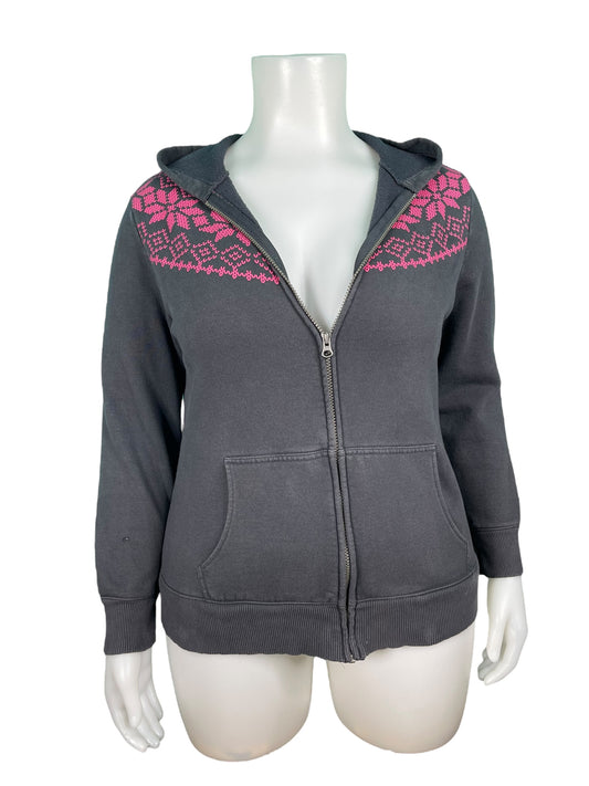 Grey w/ Pink Embroidered Design Zip Up Hoodie