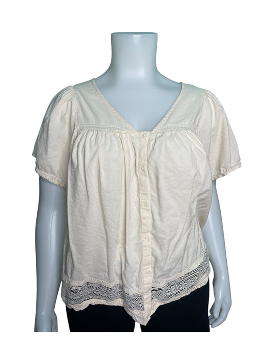 Cream Lace Trim V-Neck Blouse