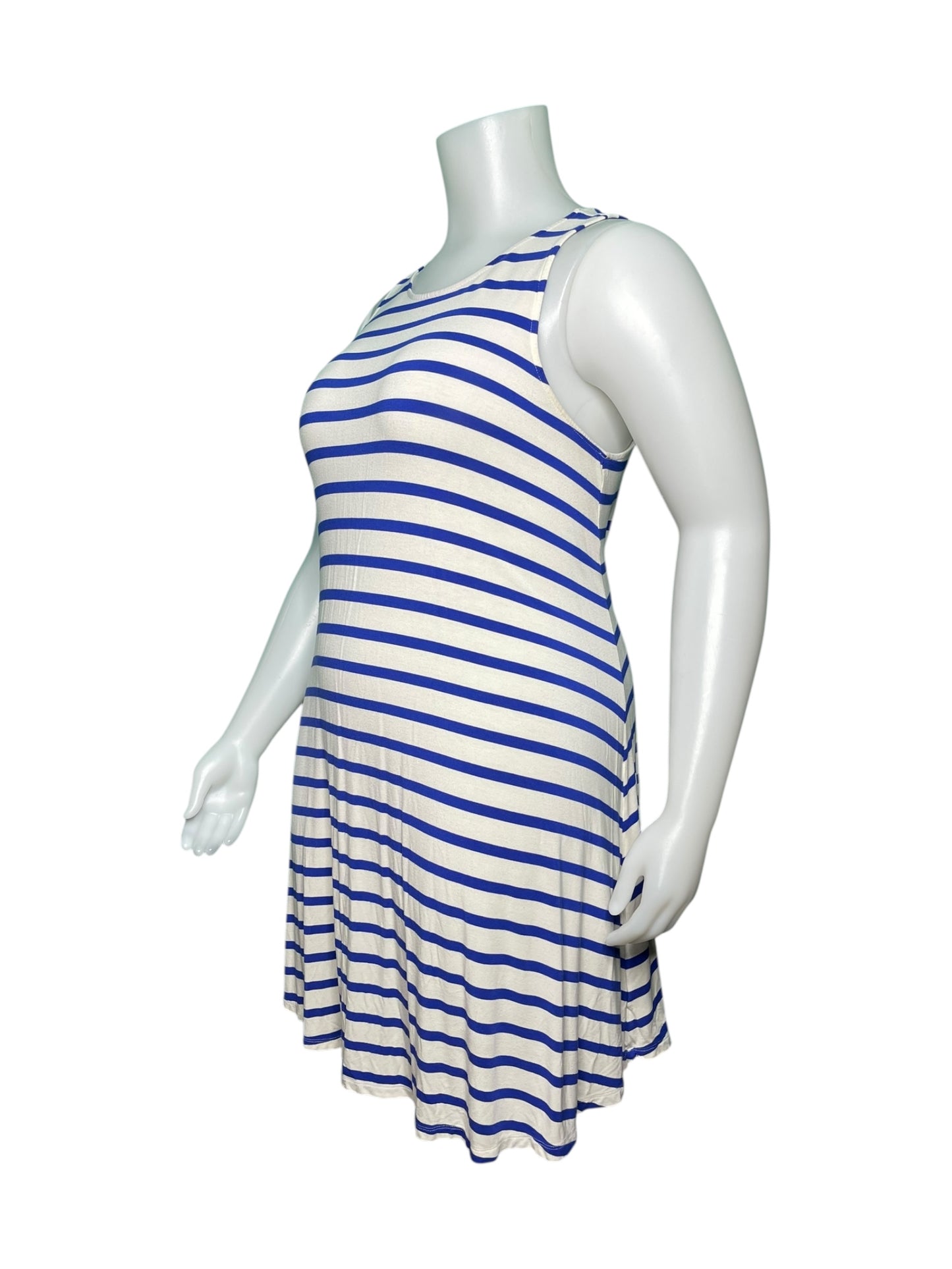 White and Blue Horizontal Striped Sleeveless Dress