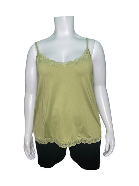 Light Green Spaghetti Strap Tank Top w/ Lace Trim