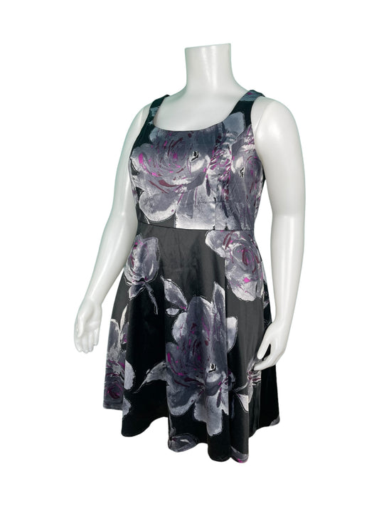 Black & Purple Floral Patterned Sleeveless Dress (2X)