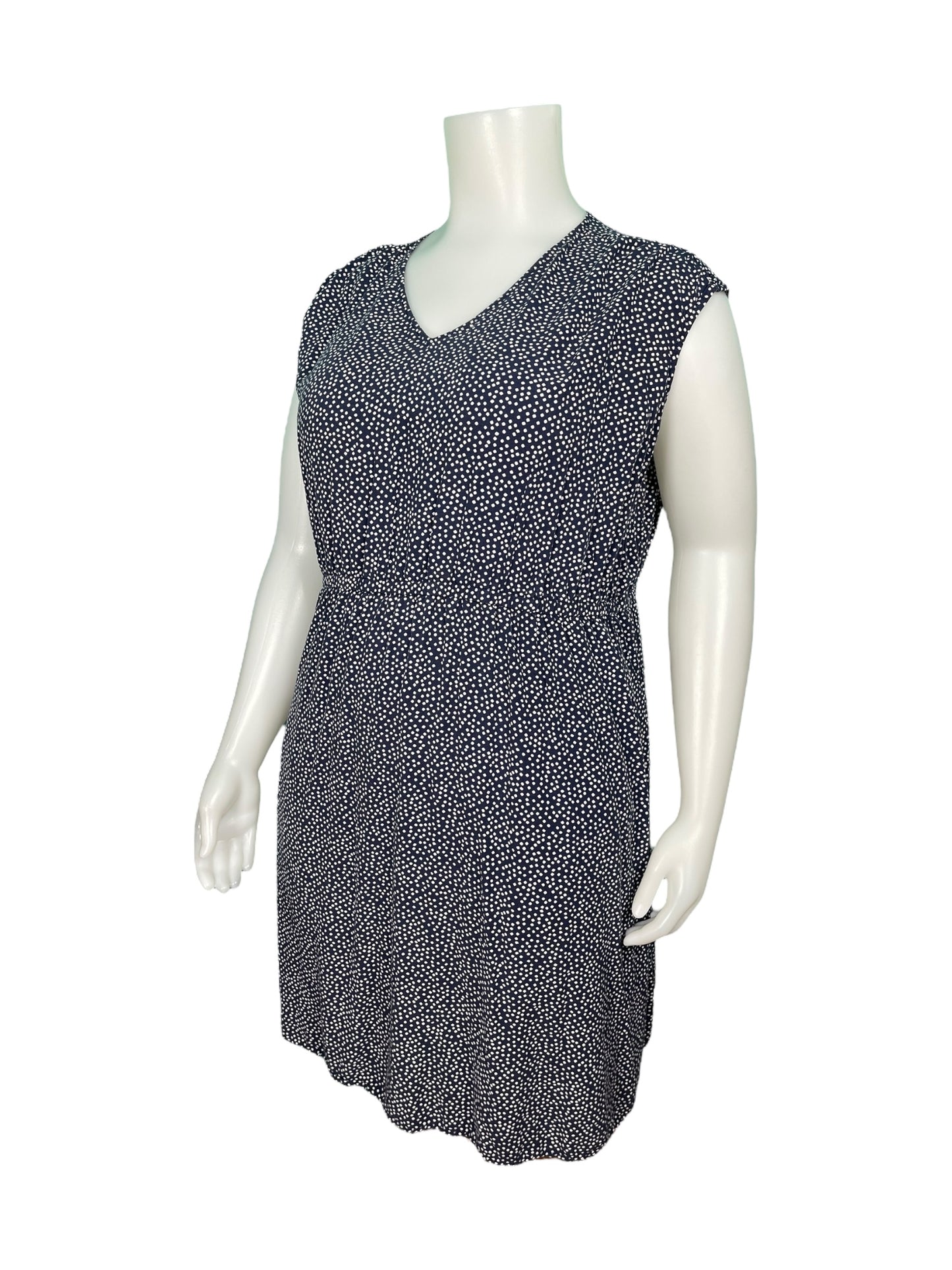 Navy Blue Sleeveless w/ White Polka Dots Knee Length Dress