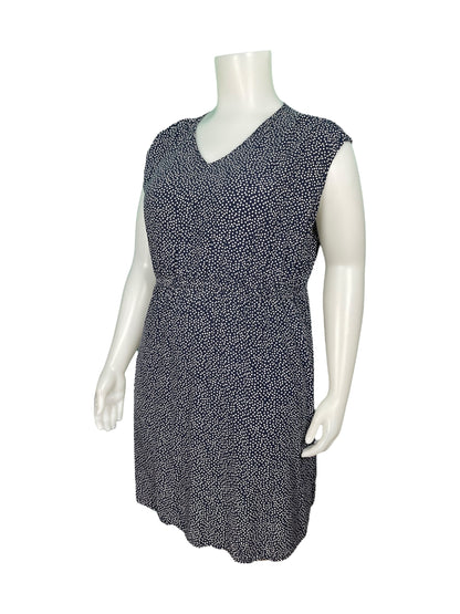 Navy Blue Sleeveless w/ White Polka Dots Knee Length Dress