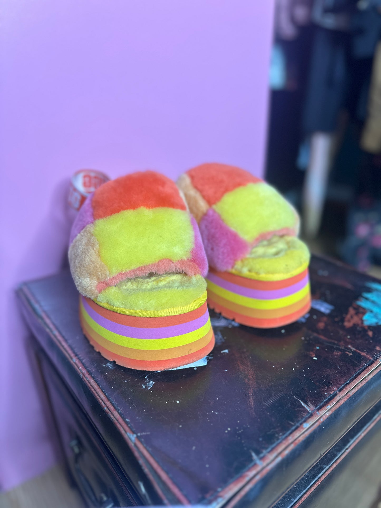 Pink, Orange, Yellow Platform Sandals