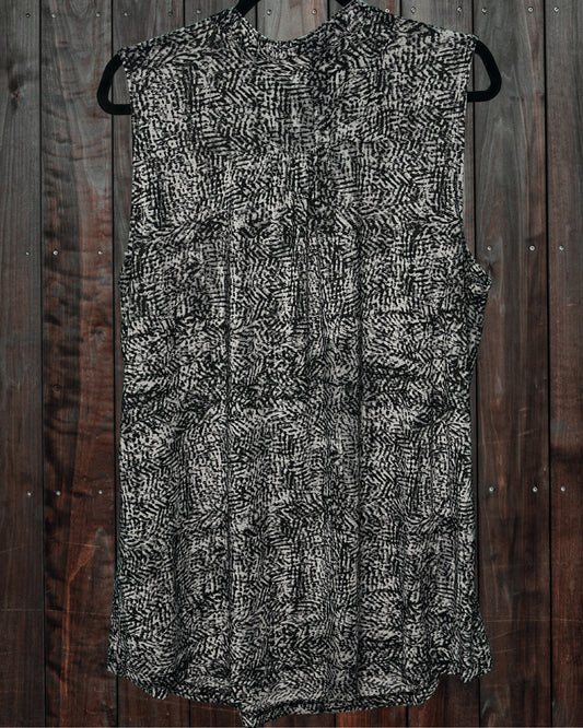 Black and White Sleeveless High Neck Blouse