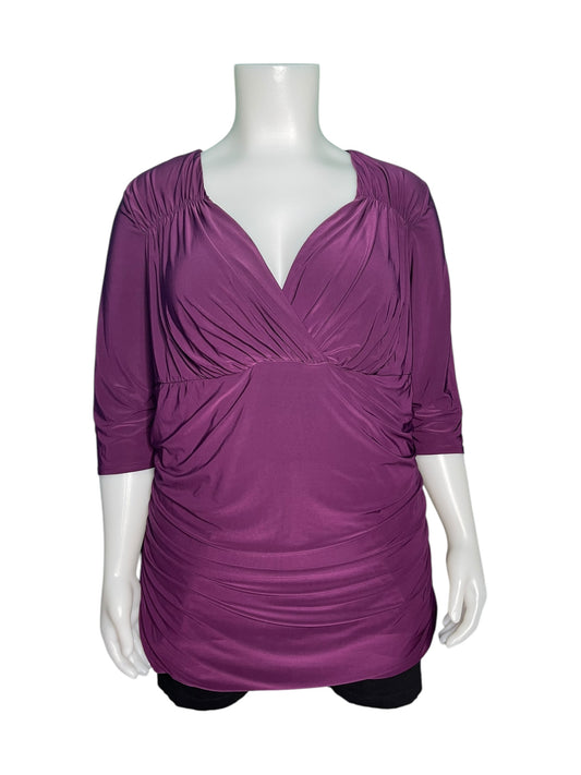 Purple 3/4 Sweetheart Neckline Blouse