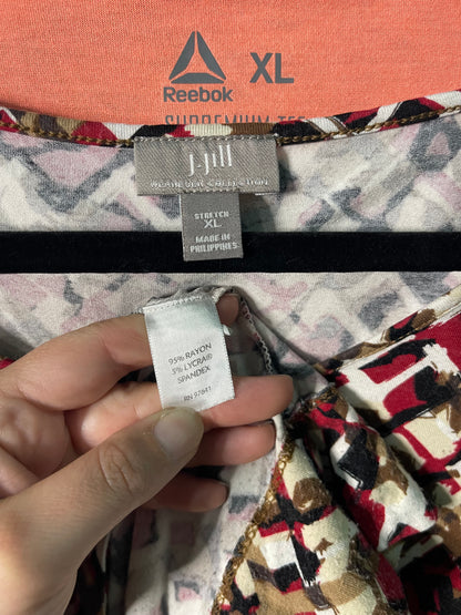 Tan, Red and Black 3/4 Sleeve Blouse