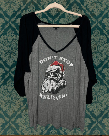 Black & Grey "Don't Stop Believin'" Graphic Long Sleeved Shirt