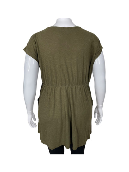 Olive Green Short Sleeve T-shirt Dress w/ Pockets (L)