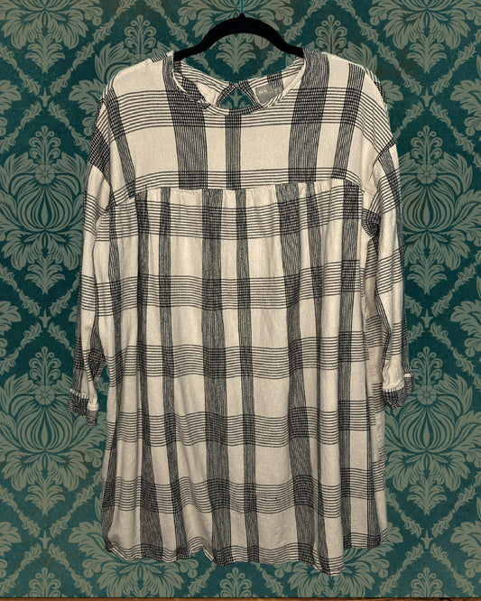 Cream & Black Plaid 3/4 Sleeved Tunic Top