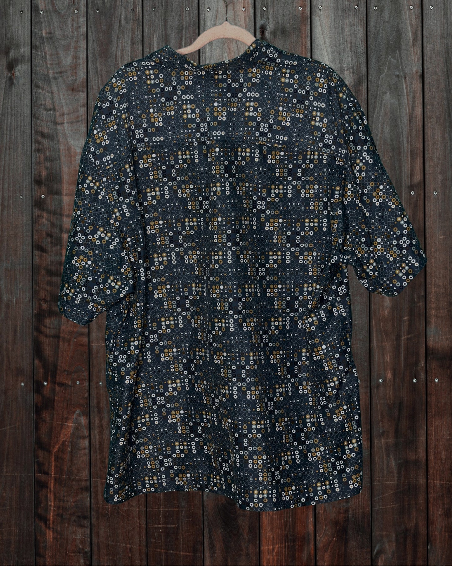 Dark Blue w/ Tan and Cream Short Sleeved Button Up