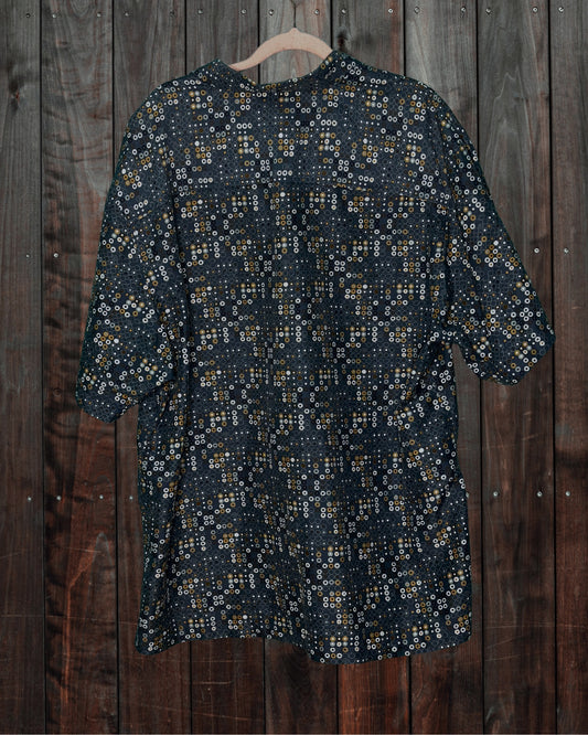 Dark Blue w/ Tan and Cream Short Sleeved Button Up