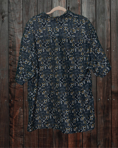 Dark Blue w/ Tan and Cream Short Sleeved Button Up