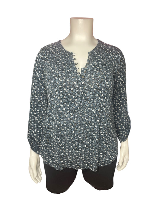 Blue w/ White Floral Long Sleeved Blouse