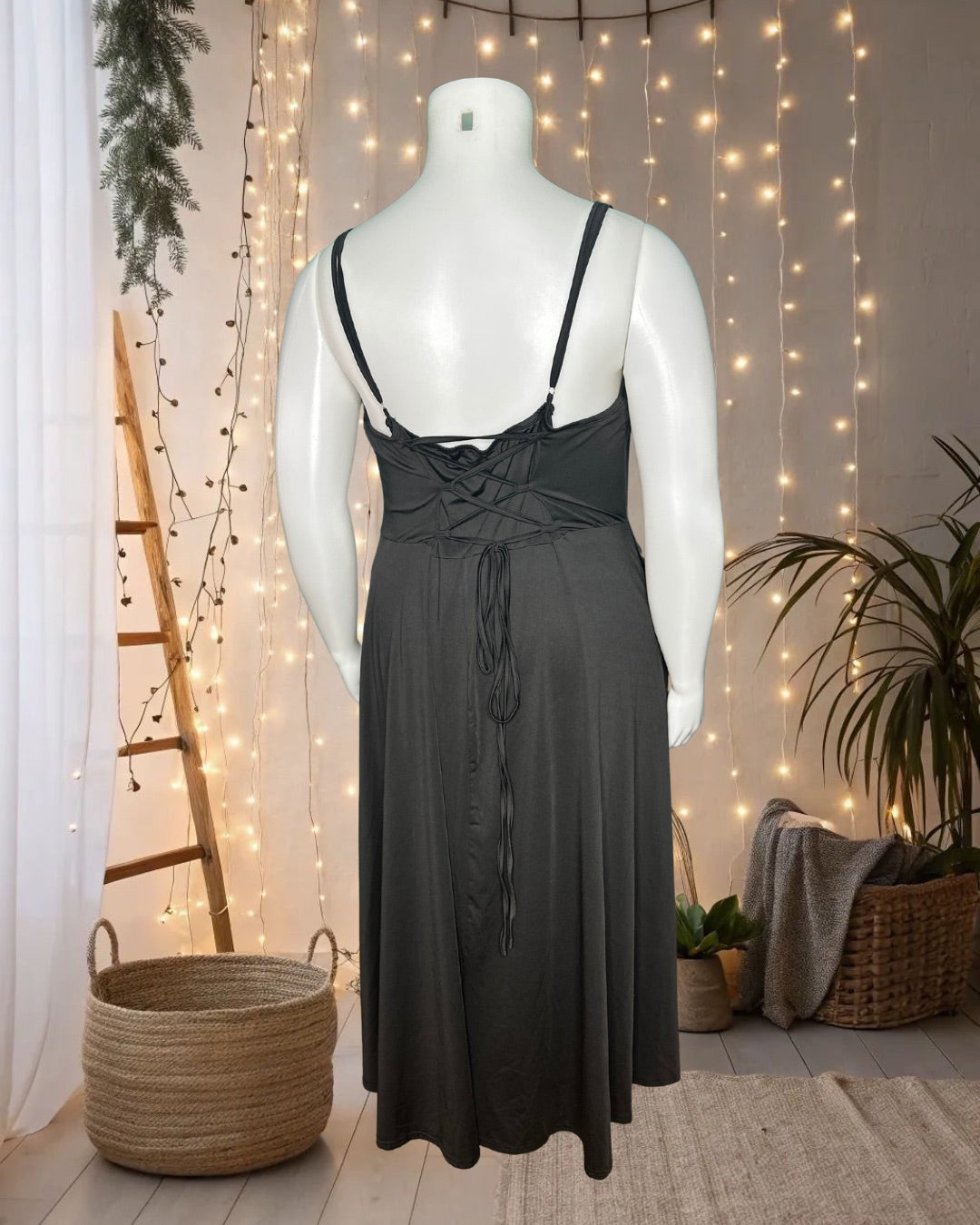 Black Cowl Neck Spaghetti Strap Maxi Dress