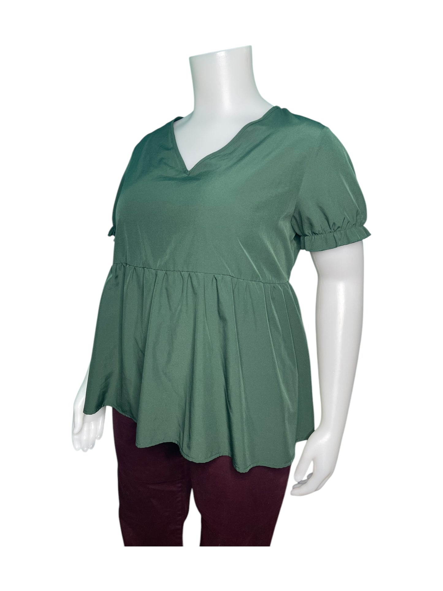 Green V-neck Short Sleeved Shirt