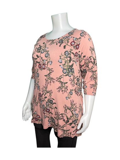 Coral Floral Patterned 3/4 Sleeve Shirt