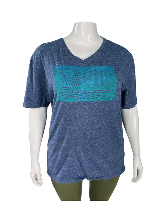Blue Short- Sleeved T-Shirt w/ Teal Graphic Print on the Chest