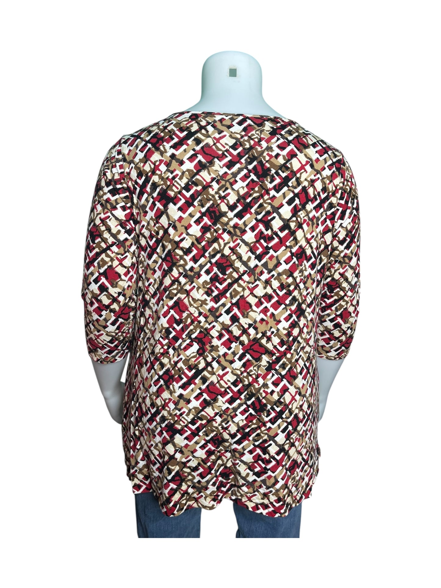 Tan, Red and Black 3/4 Sleeve Blouse