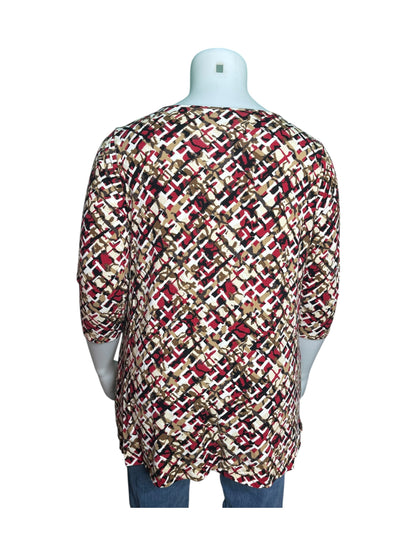 Tan, Red and Black 3/4 Sleeve Blouse