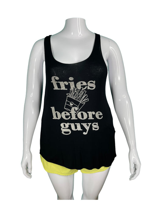 Black “Fries before guys” Graphic  Tank Top