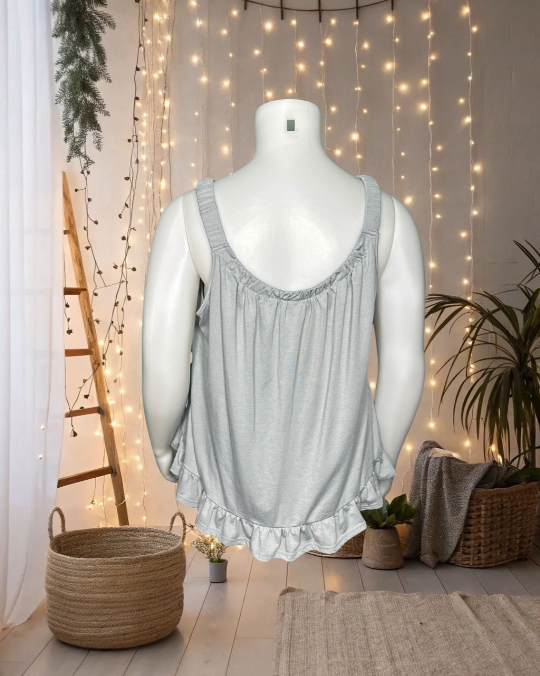 Grey Sleeveless Ruffle Hem Tank Top