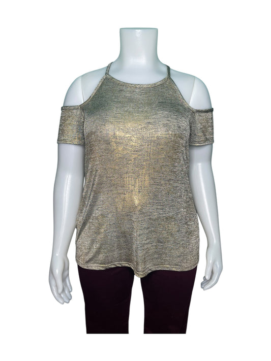 Gold  Shimmery Cold Shoulder Top