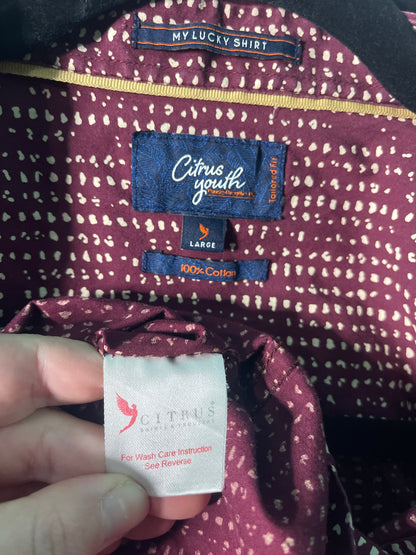 Burgundy & Tan Abstract Patterned Button up Shirt