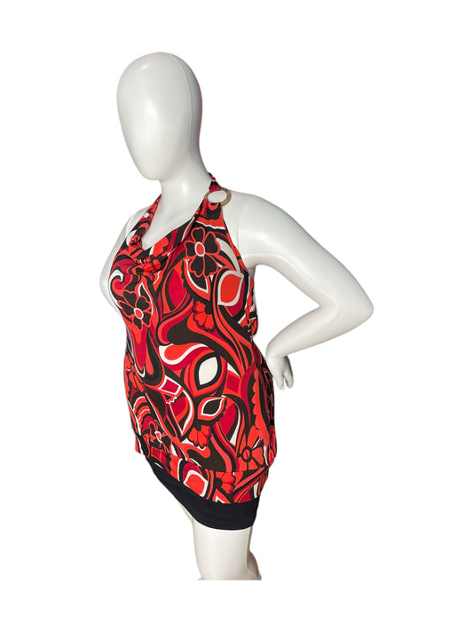 Red & Black Halter Backless Blouse