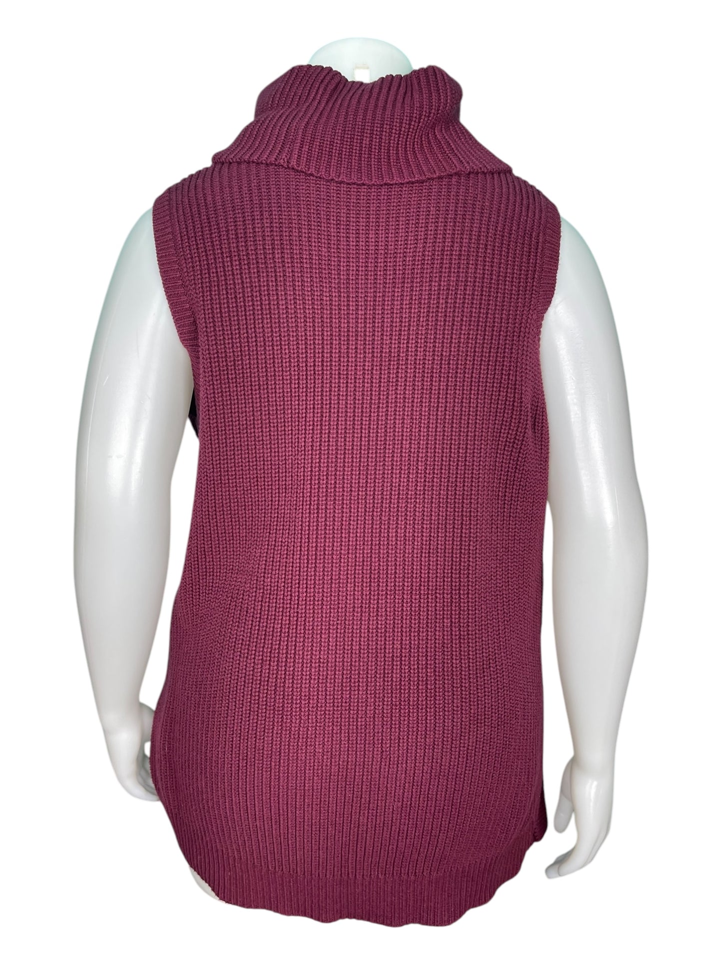 Burgundy Sleeveless Turtleneck Knit Sweater