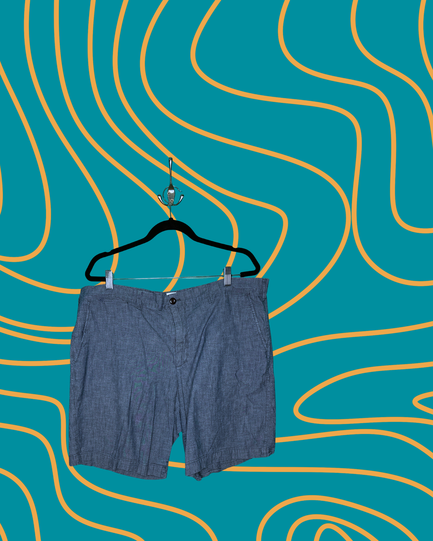 Blue w/ Navy Blue Embroidery Patterned Shorts