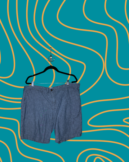 Blue w/ Navy Blue Embroidery Patterned Shorts