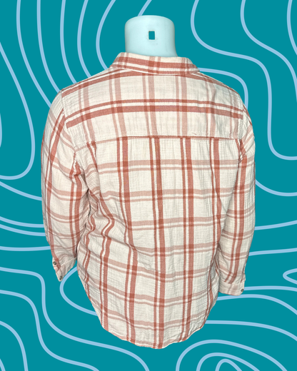 Peach and Rose Long Sleeve Plaid Button up Shirt