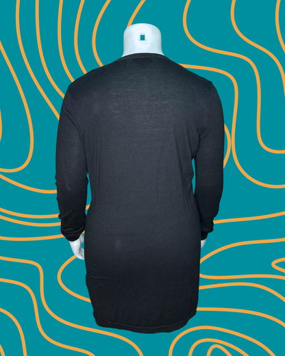 Black V-Neck Long Sleeved Knit Button up Dress