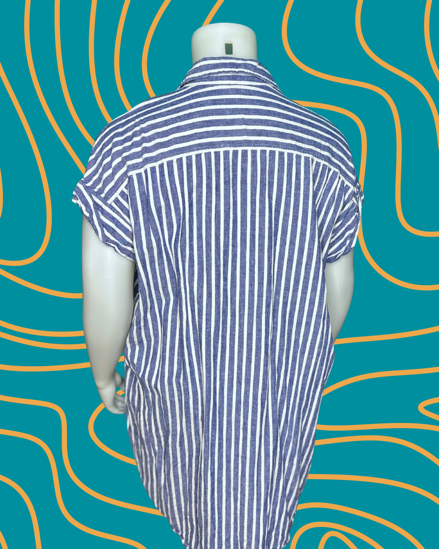 Blue & White Vertical Cap Sleeved Button up  Dress