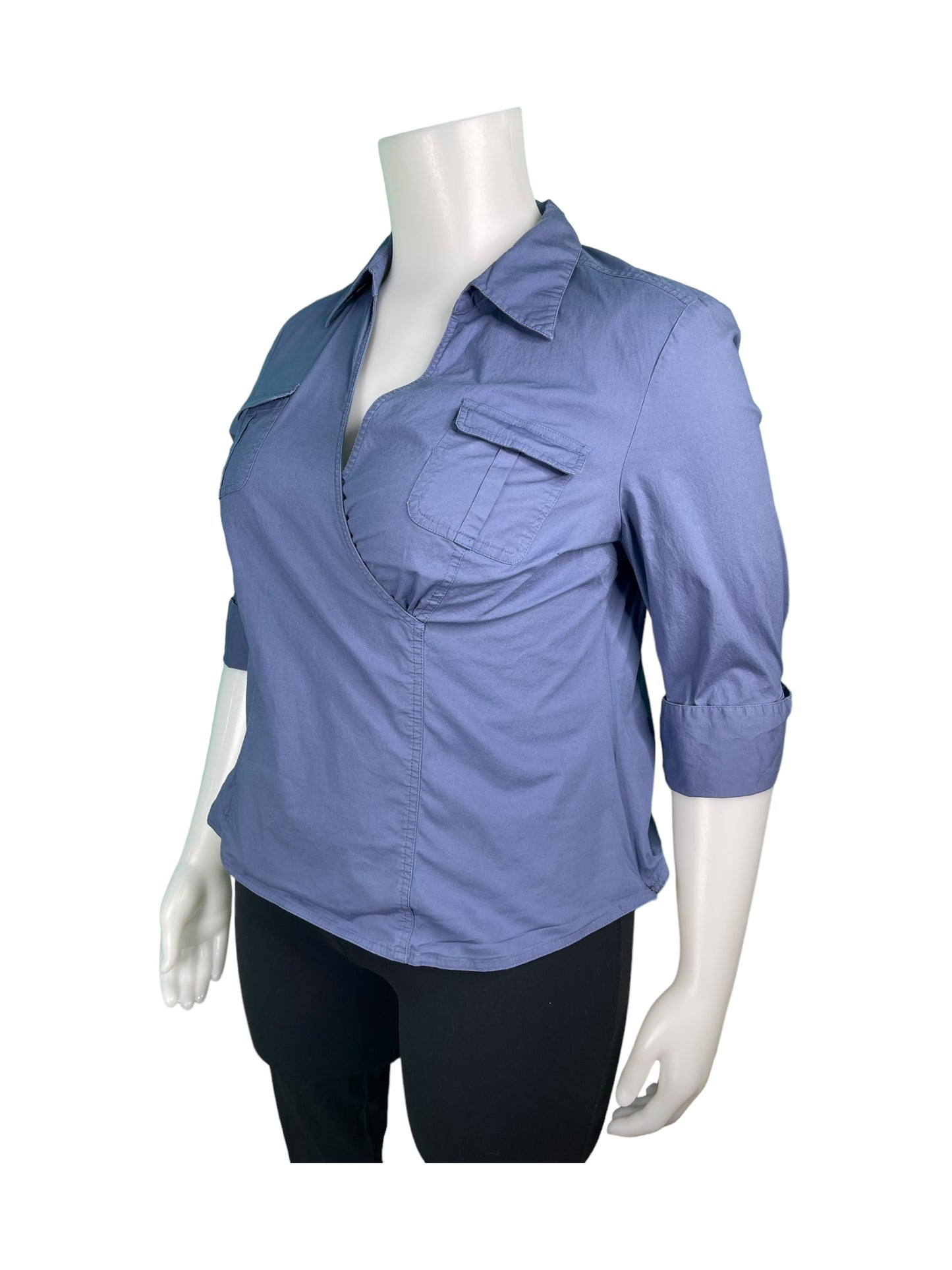 Vintage Blue 3/4 Sleeve v-Neck Blouse