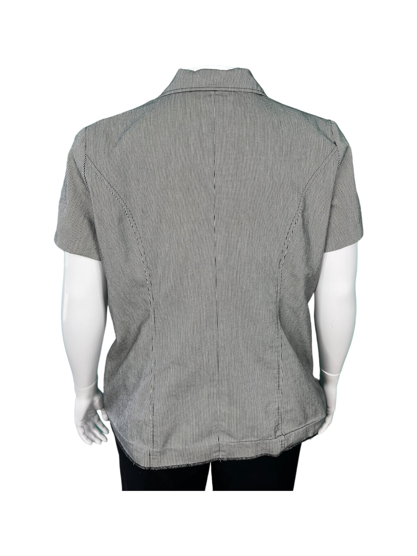 Grey & White Short Sleeved Striped V-neck Blazer (16)