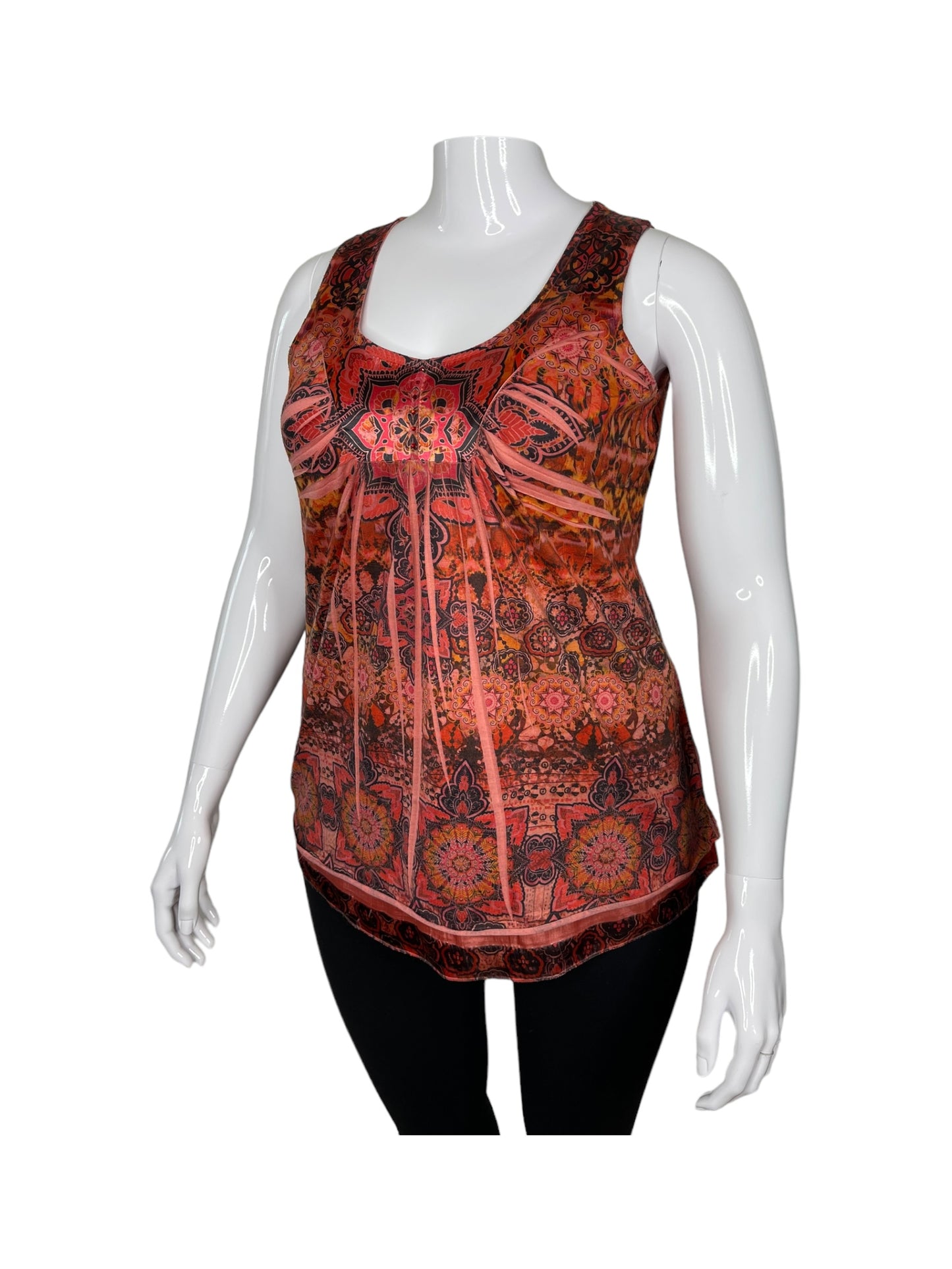 Red, Orange & Pink Patterned Sleeveless Top (M)