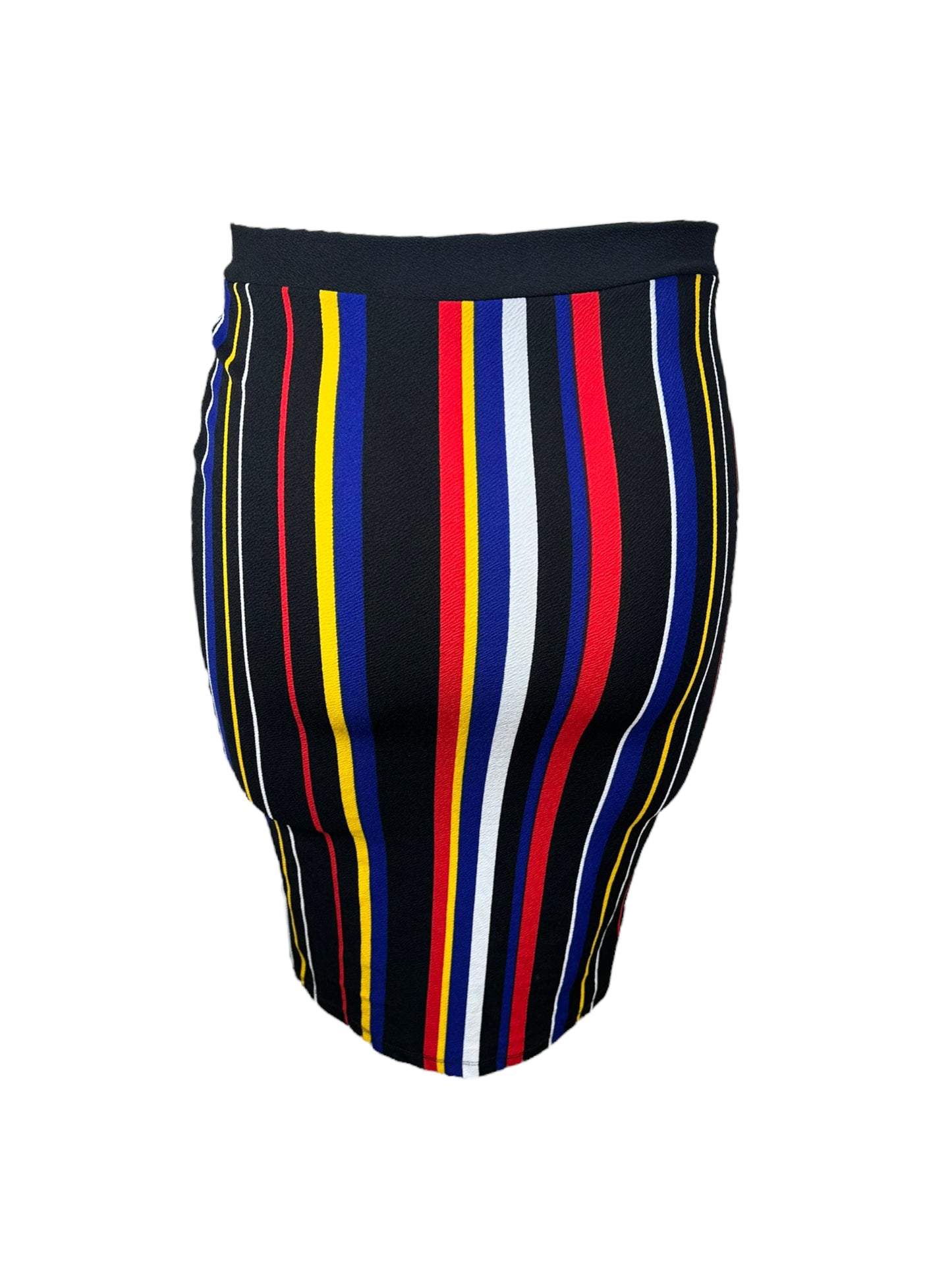 Black, White, Yellow, Red & Blue Striped Skirt w/ Front Zipper