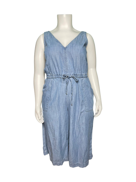 Blue Sleeveless V-Neck Jean Romper