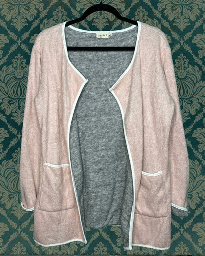 Light Pink w/ White Piping Open Cardigan