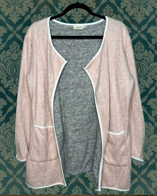 Light Pink w/ White Piping Open Cardigan